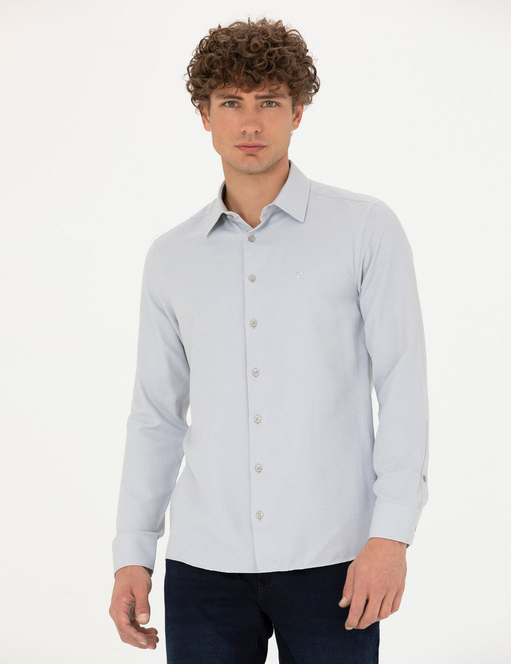 Рубашка Slim Fit с длинным рукавом серая