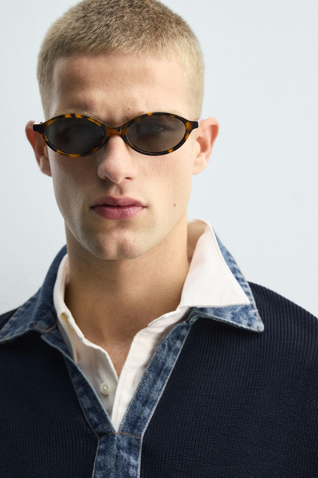 DENIM COLLAR COMBINATION KNIT POLO SHIRT - Zara фото 5