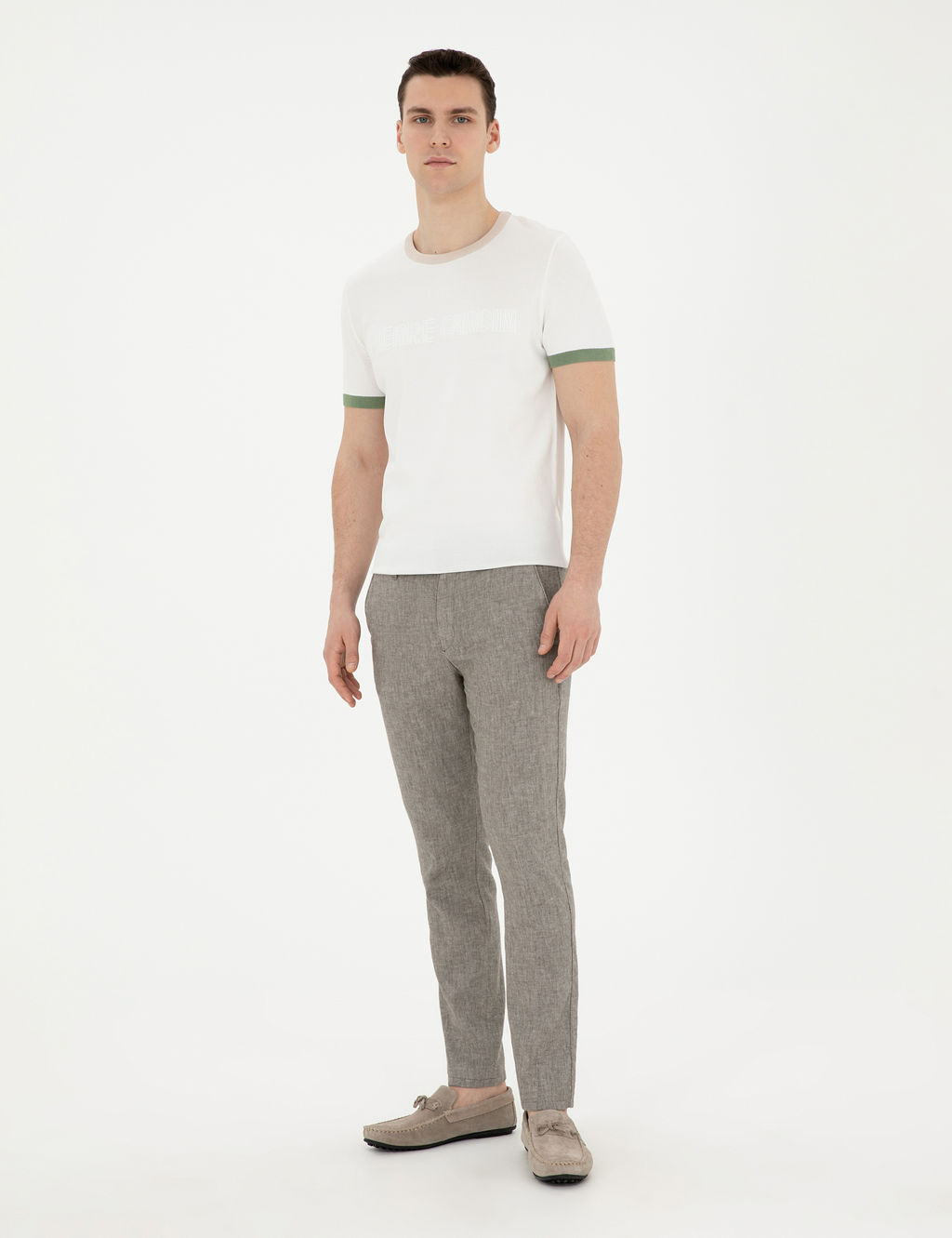 Ye_il Slim Fit Keten Kar___ml_ Kanvas Pantolon