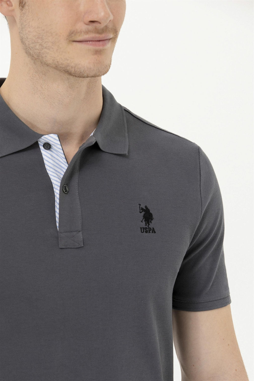Мужская базовая футболка с воротником поло антрацитового цвета - U.s. polo assn фото 14