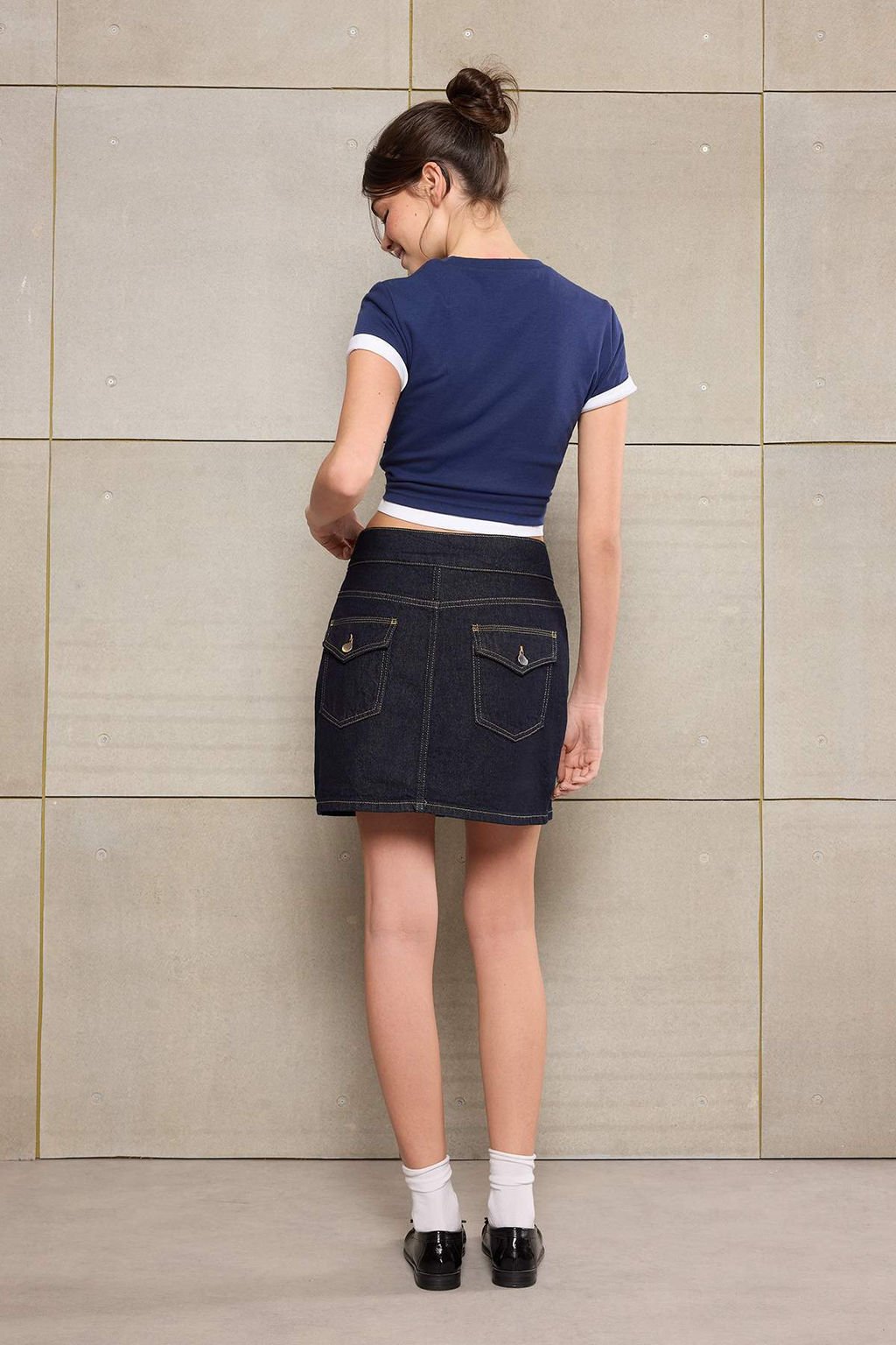 Koyu Mavi Bel Detayl? %100 Pamuk Denim Sort Etek TWOSS26SR00001 - Trendyolmilla фото 8