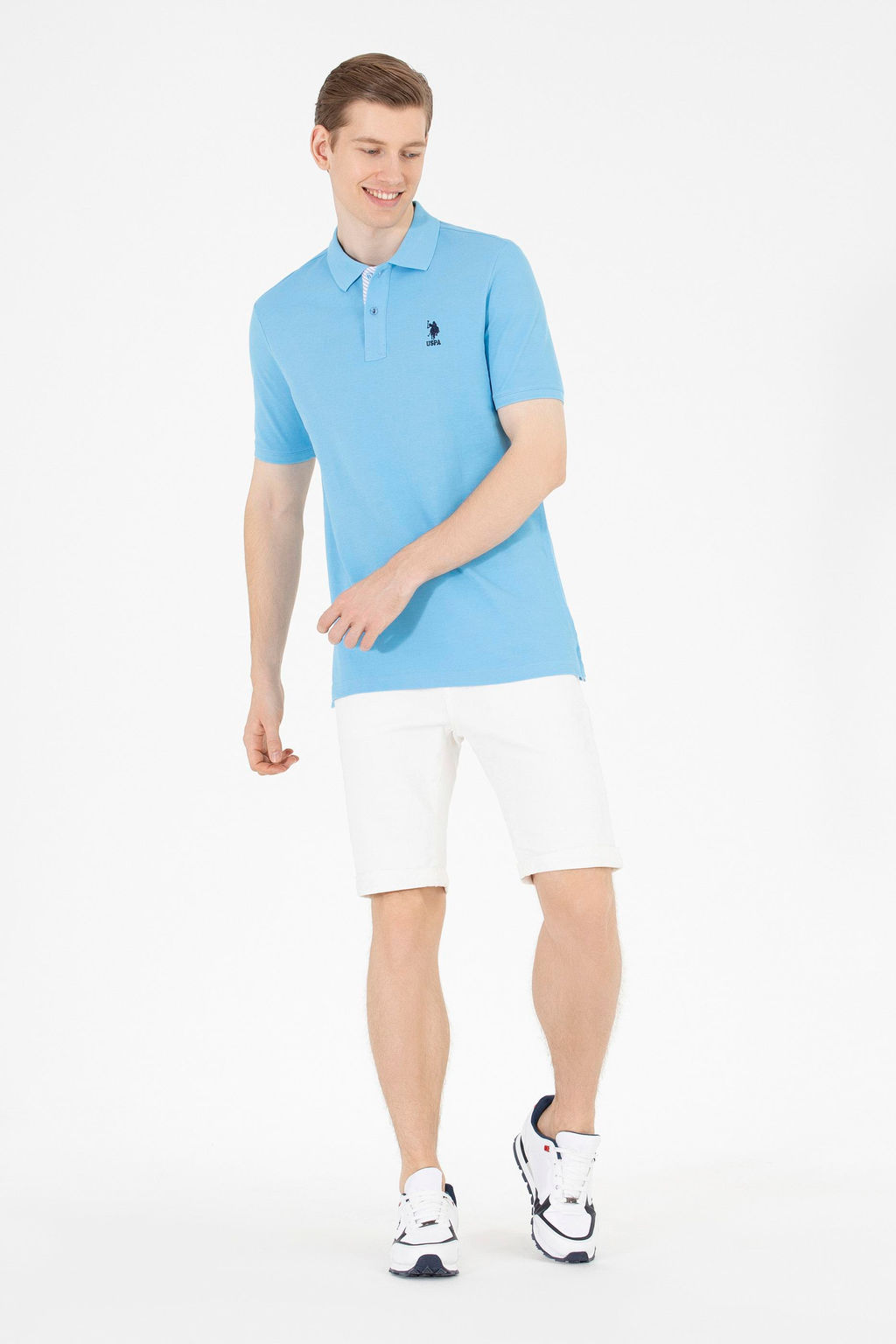 Мужская бирюзовая футболка с воротником поло Basic - U.s. polo assn фото 4