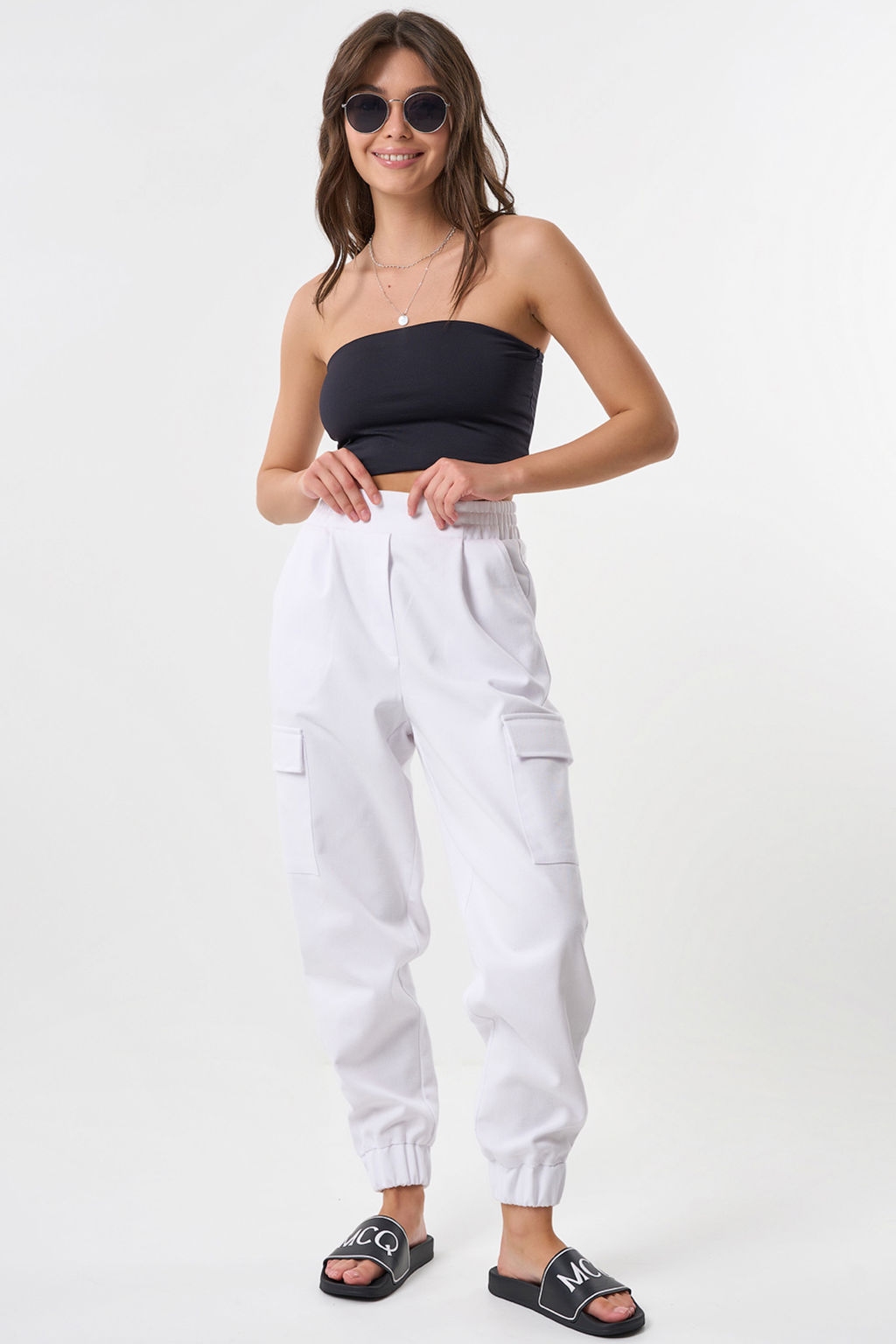 Брюки карго из плотного хлопка под деним белые