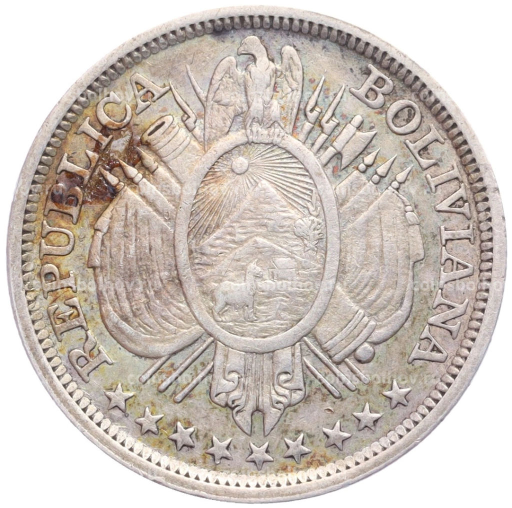 Монета 50 сентаво 1892 года Боливия
