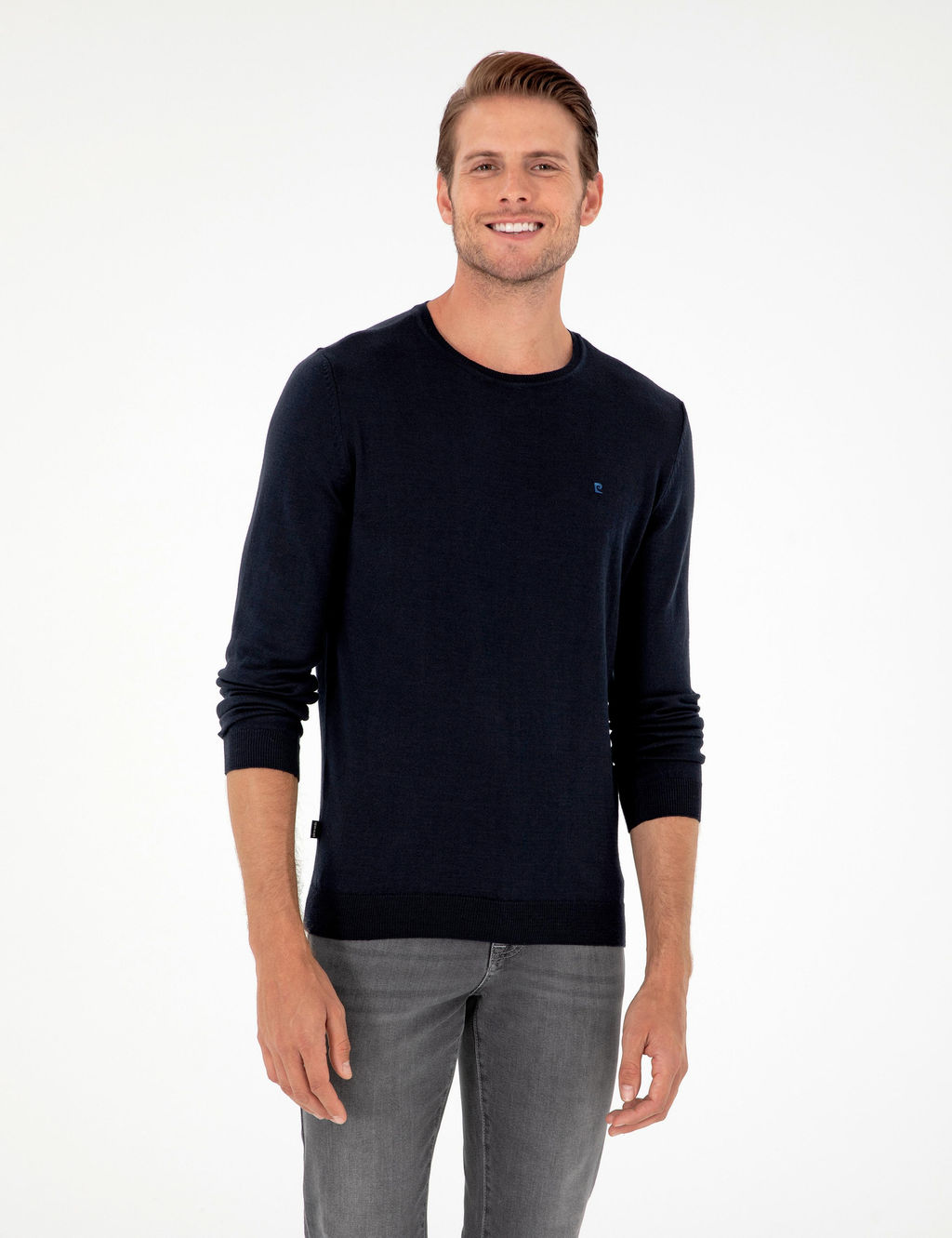 Lacivert Slim Fit Bisiklet Yaka Basic Triko Kazak