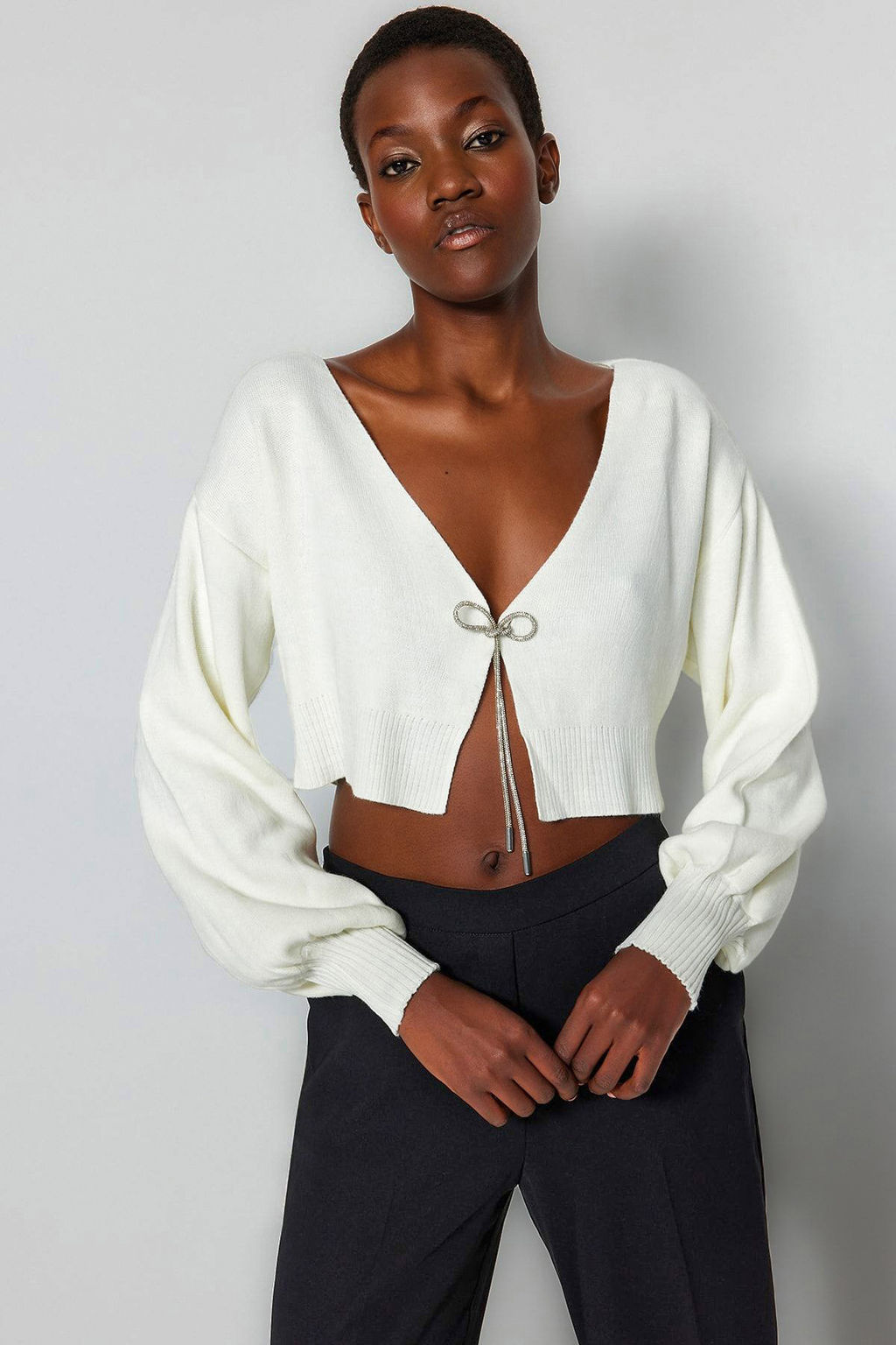 Ekru Super Crop Basic Fiyonklu Triko H?rka TWOAW24HI00315