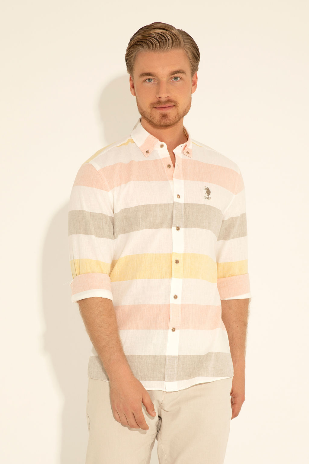 Мужская рубашка цвета хаки с длинным рукавом - U.s. polo assn фото 16