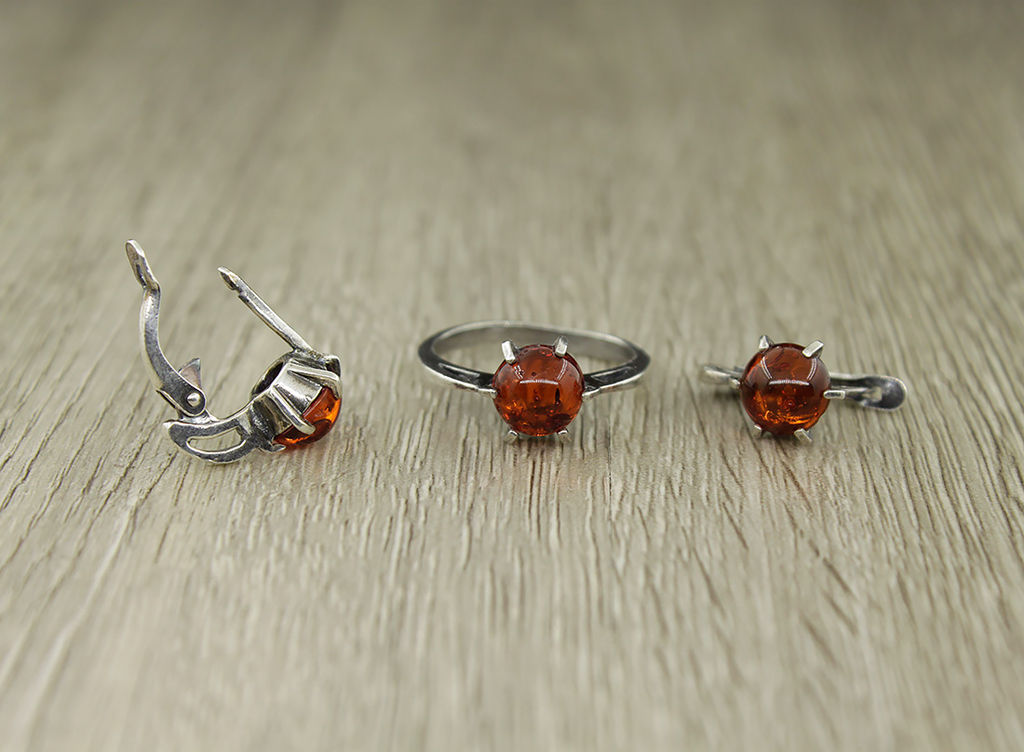 Комплект "Аделия" янтарь (имитация) размер кольца 18