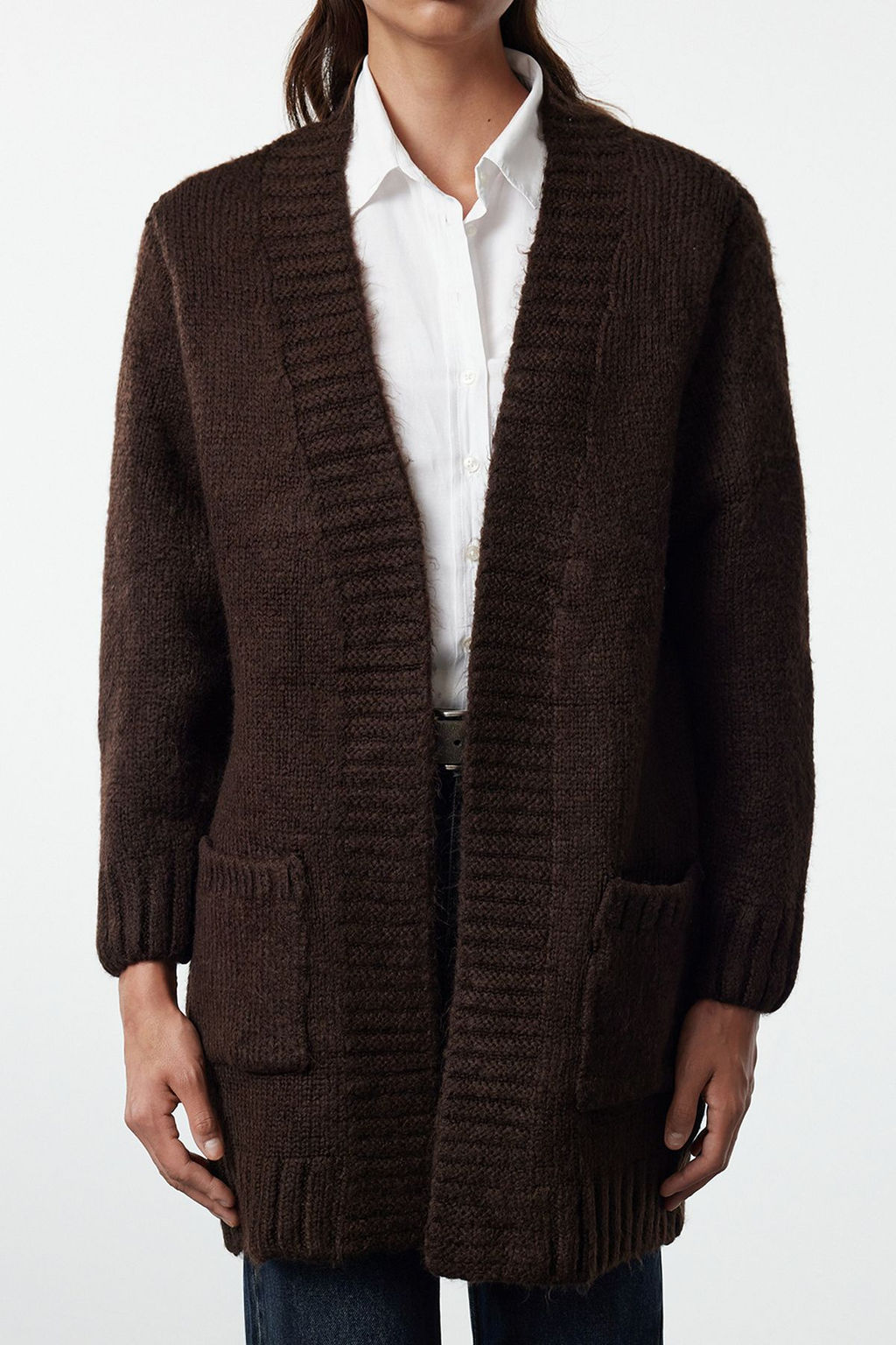 TRENDYOLMILLA Kahverengi Genis Kal?p Yumusak Dokulu Genis Kal?p Triko H?rka TWOAW25HI00275  фото 4