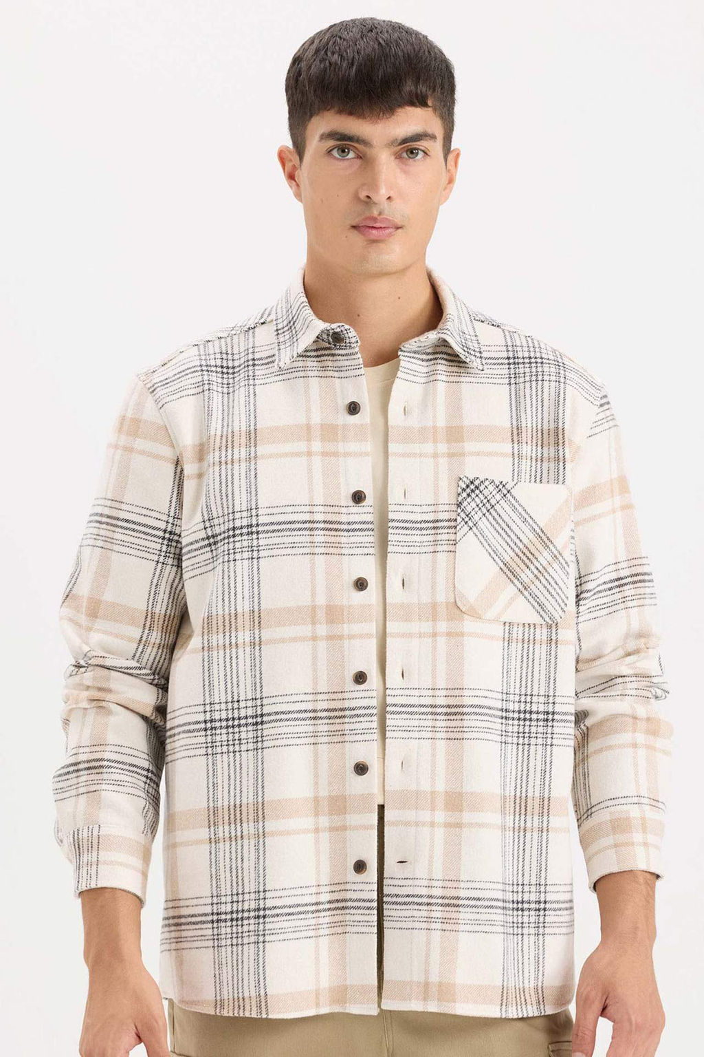 Regular Fit Polo Yaka Kareli Flanel Uzun Kollu Gomlek - Defacto фото 5