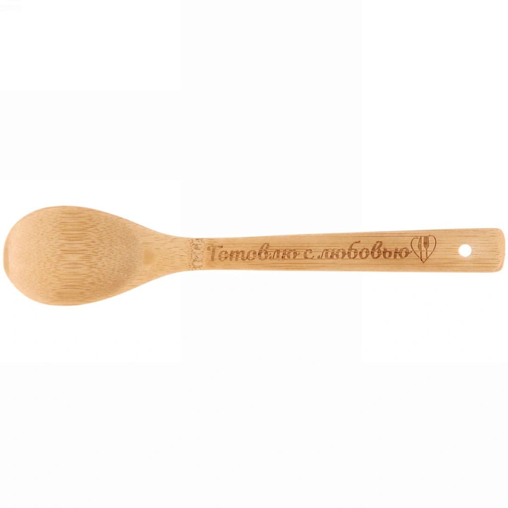 Цена за 5 шт. Ложка бамбуковая 30*6см "Готовлю с любовью" Селфи
