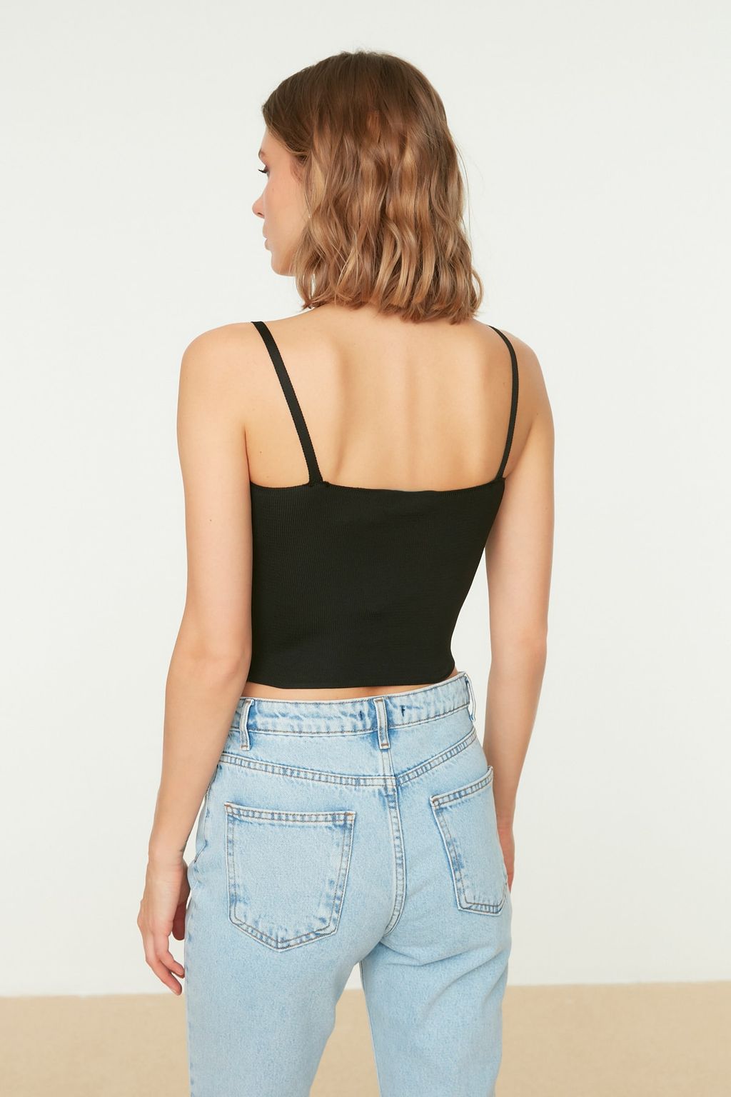 Siyah Crop Bustiyer Ince Bluz TWOSS22BZ0802