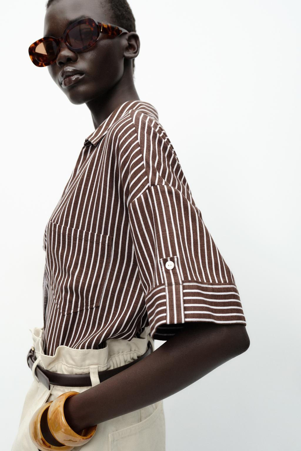 CROPPED LINEN BLEND SHIRT - Zara фото 37