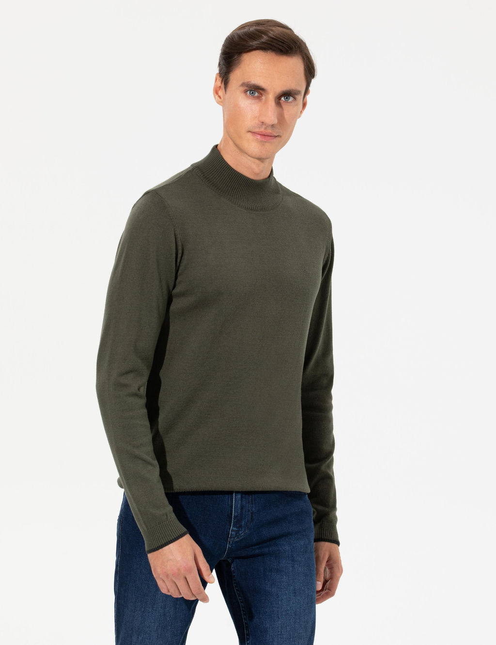 Базовый трикотажный свитер приталенного кроя цвета хаки-полурыбака Fisherman - Cacharel фото 7