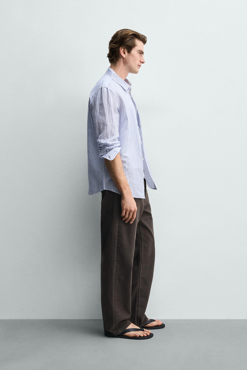 CAMISA REGULAR FIT LINO - ALGOD?N / Azul / Blanco - Zara фото 4