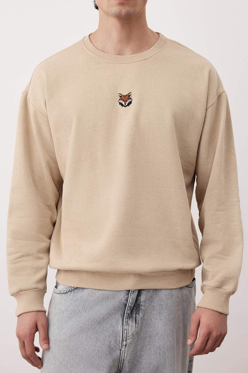 Tas Oversize/Genis Kesim Bisiklet Yaka Uzun Kol Hayvan Nak?sl? Sweatshirt TMNAW24SW00169