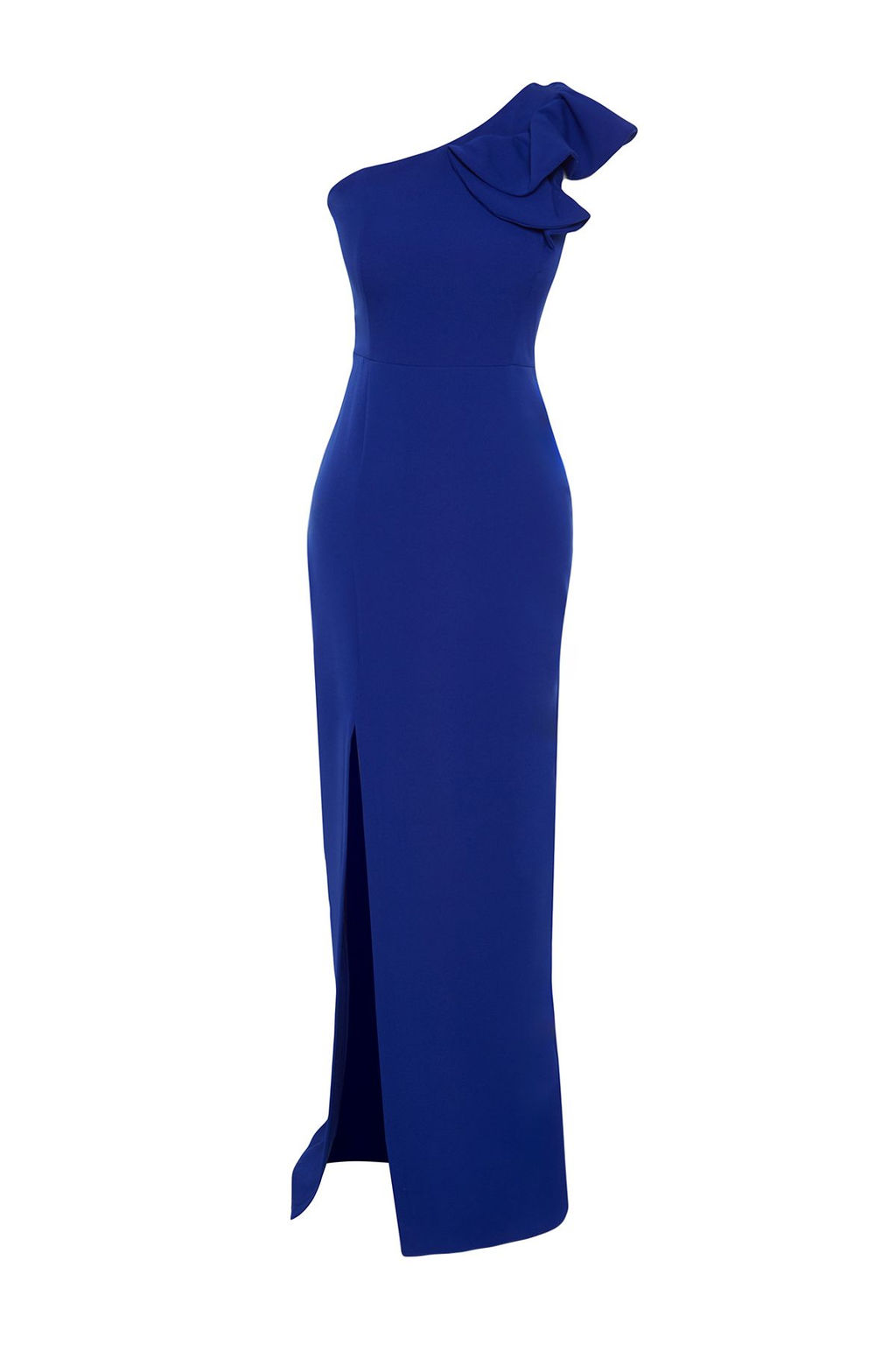 Saks Vucuda Oturan Volan Detayl? Tek Kol Dokuma Uzun Abiye Elbise TPRSS24AE00152 - Trendyolmilla фото 7