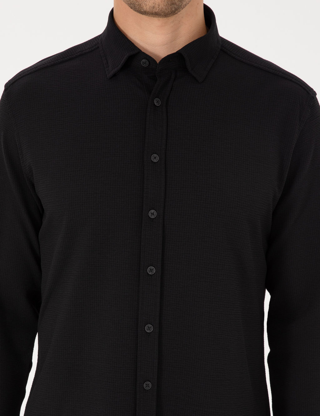Siyah Esnek Slim Fit _izgili Uzun Kollu G_mlek
