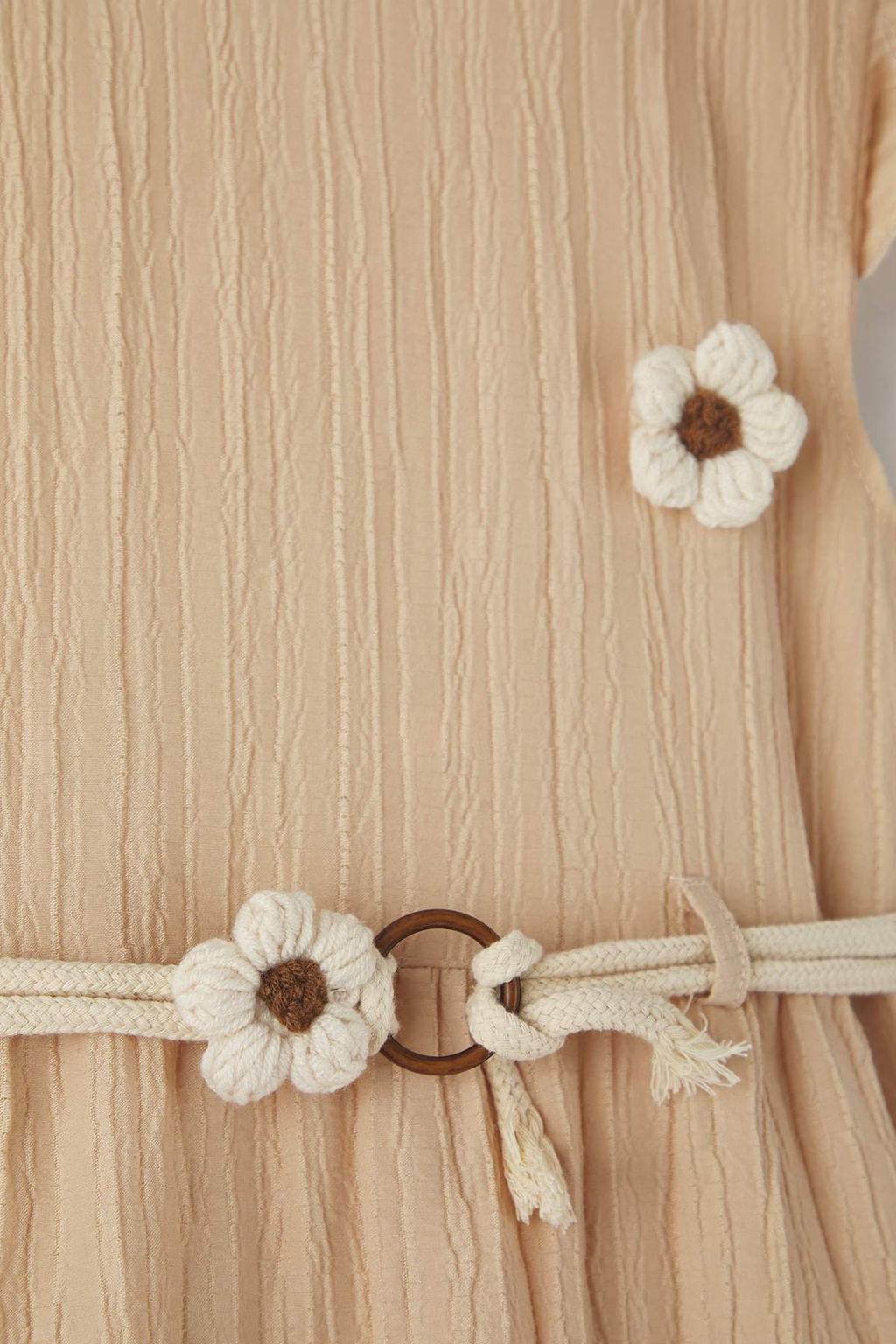 Tas K?z Cocuk Kemer Detayl? Cicek Aplikeli Pamuklu Dokuma K?sa Kollu Bayraml?k Elbise TKDSS24EL00015