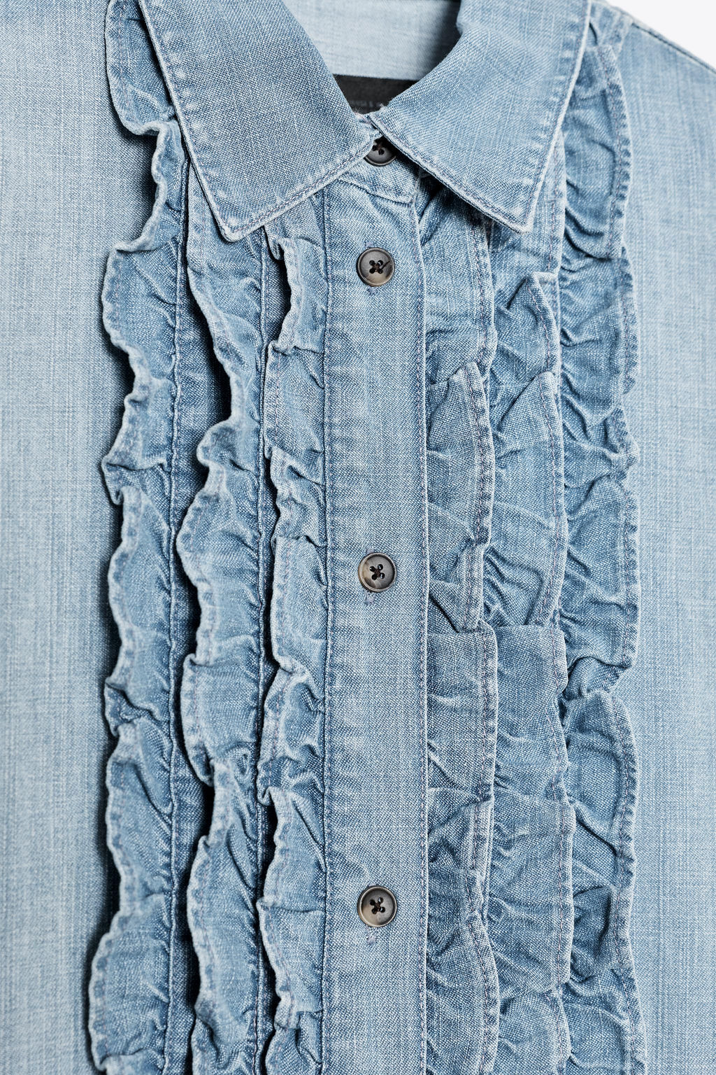 ZW COLLECTION JABOT FRILL DENIM SHIRT - Zara фото 6