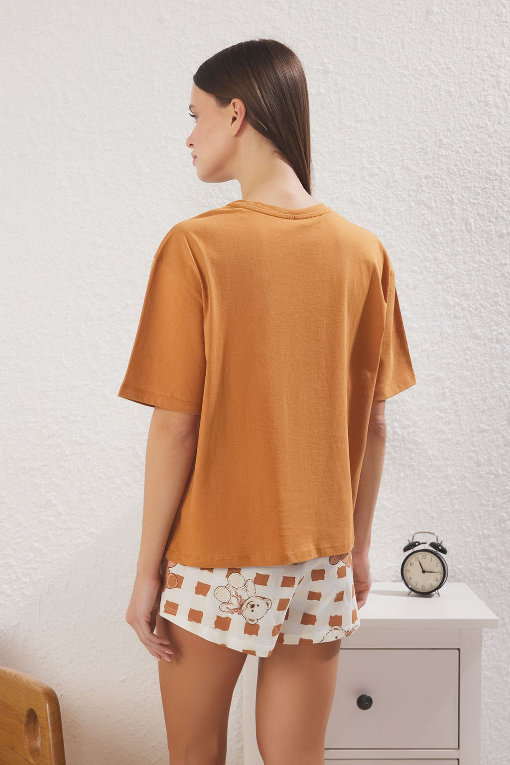 Trendyolmilla Ekru %100 Pamuklu Ay?c?kl? ve Kurdele/Fiyonk Bask?l? Sortlu Orme Pijama Tak?m? THMSS25PT00063  фото 10