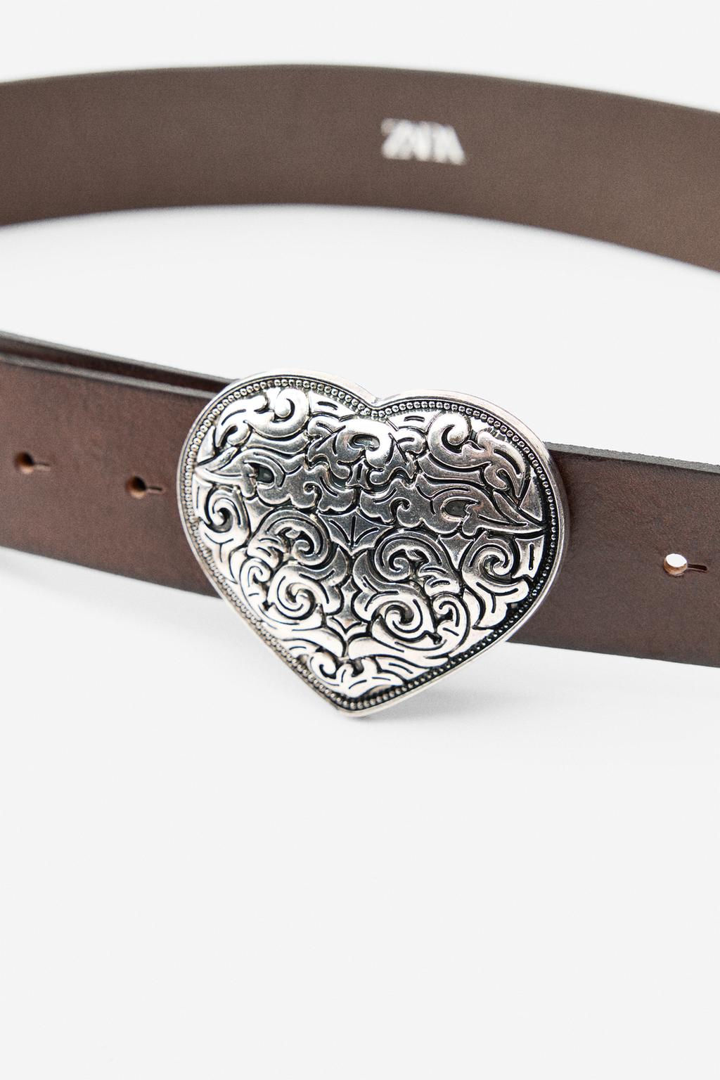 LEATHER COWBOY BELT WITH HEART BUCKLE - Zara фото 3