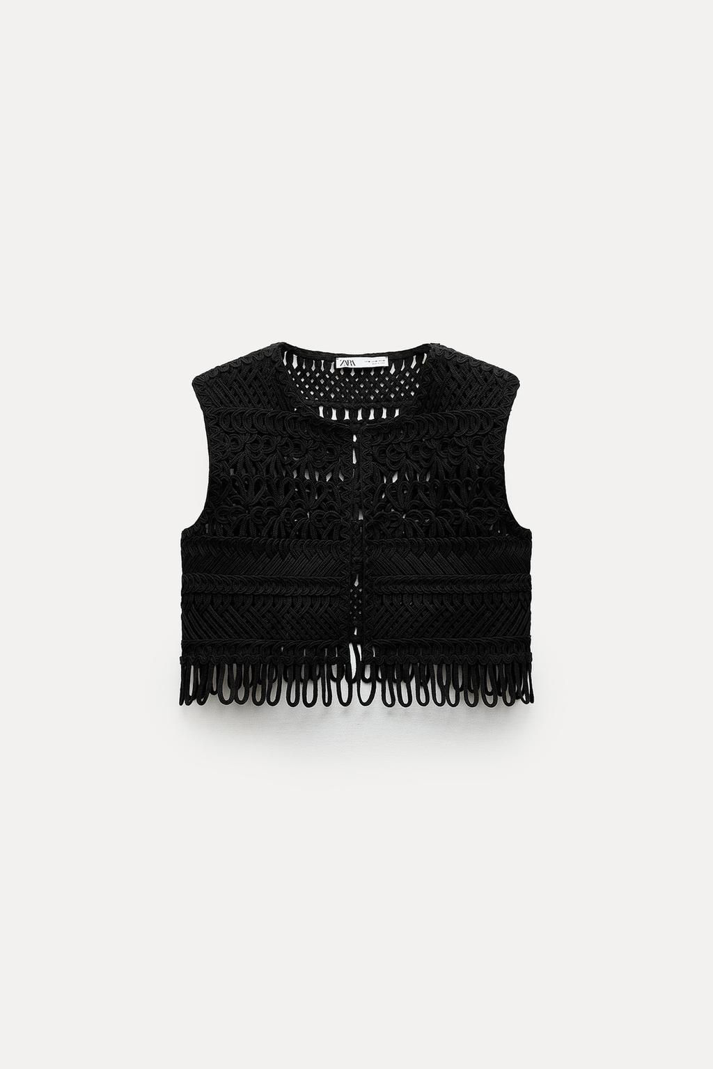 SHORT MACRAME VEST WITH FRINGING - Zara фото 3