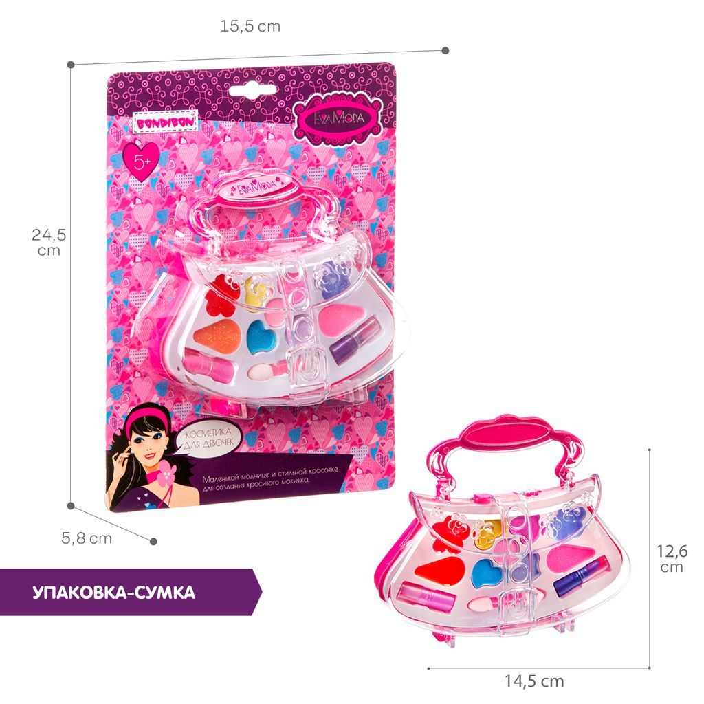 Набор детской декорат. косметики Bondibon Eva Moda, CRD 18,5 х24,5 см,сумочка-косметичка, тени для в  фото 6