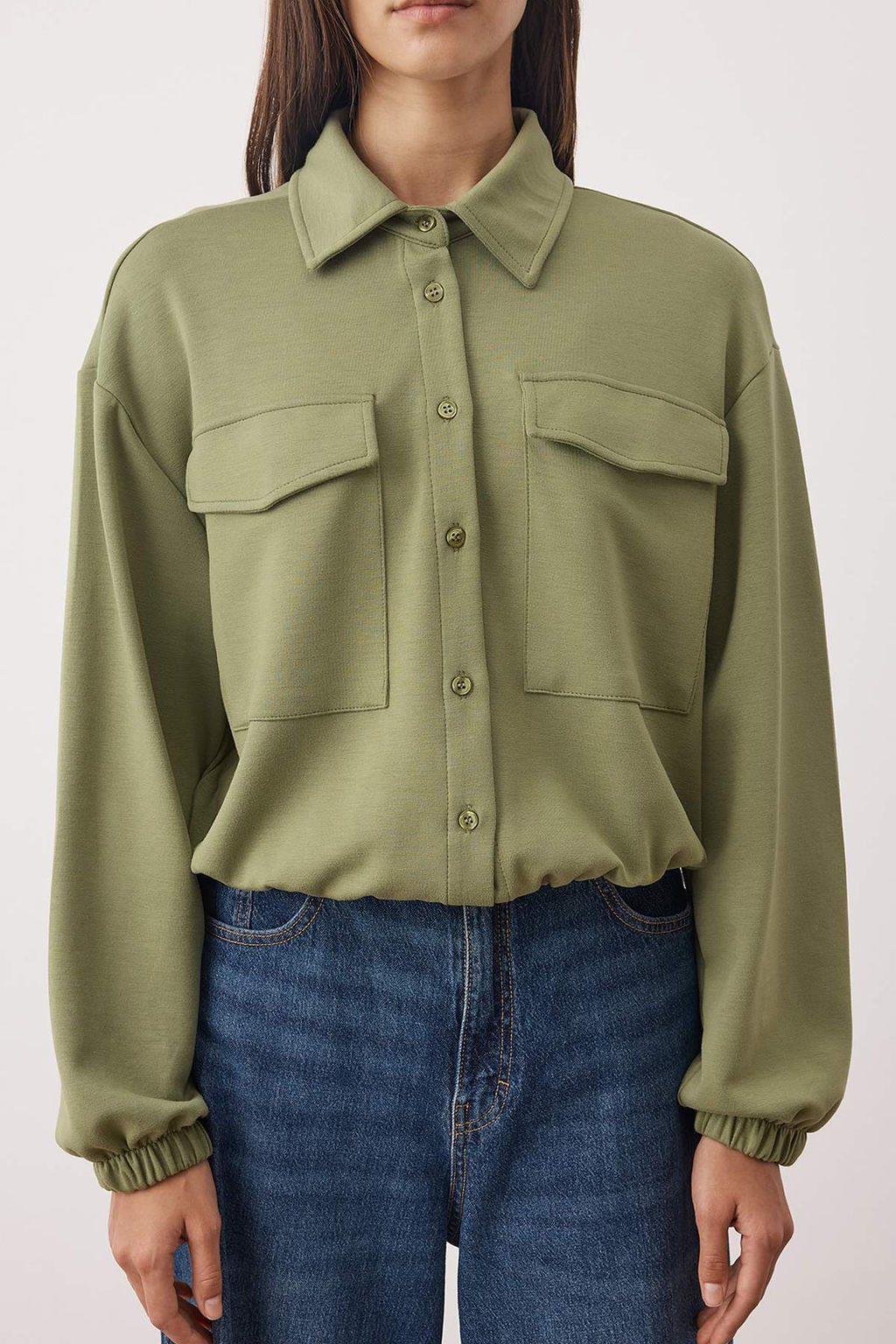 Haki Polo Yaka C?tc?tl? Relaxed/Rahat Kesim Bomber Orme Sweatshirt TWOAW26SW00036 - Trendyolmilla фото 3