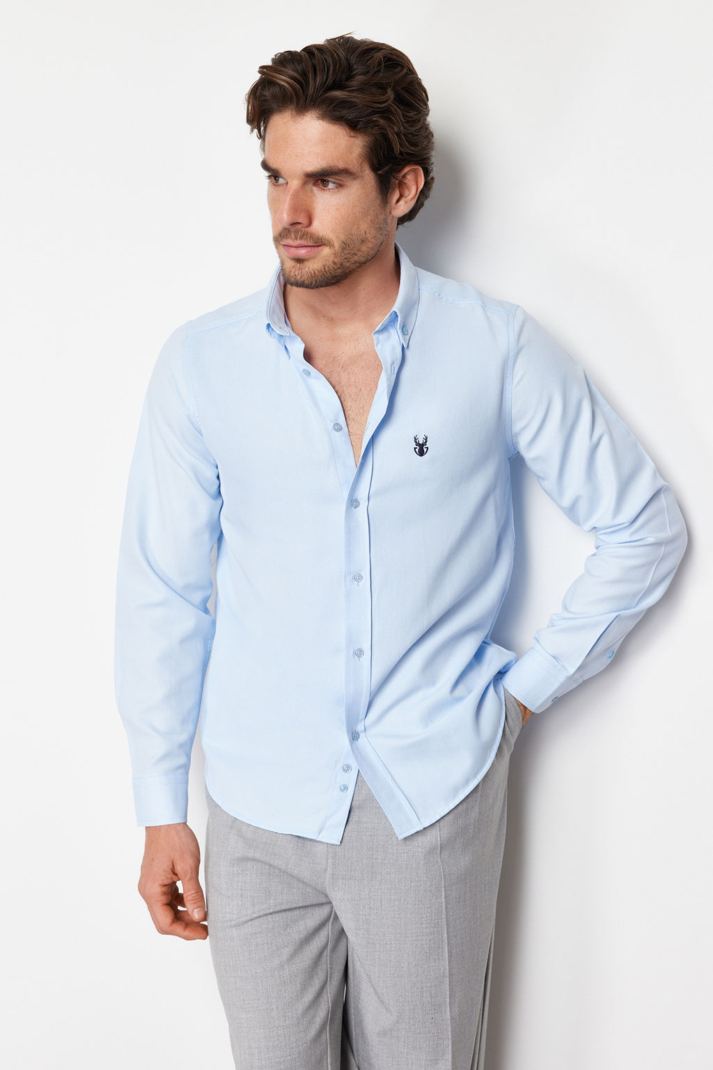 TRENDYOL MAN Lacivert Slim Fit Nak?sl? Kolay Utulenebilir Smart Gomlek TMNSS24GO00062 - Trendyolmilla фото 4