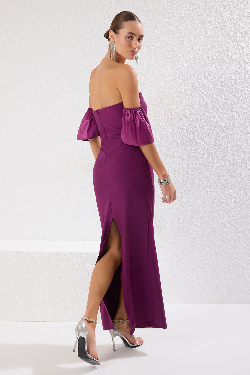 TRENDYOLMILLA Murdum Carmen Yaka Dokuma Uzun S?k Abiye & Mezuniyet Elbise TPRSS25AE00084  фото 2