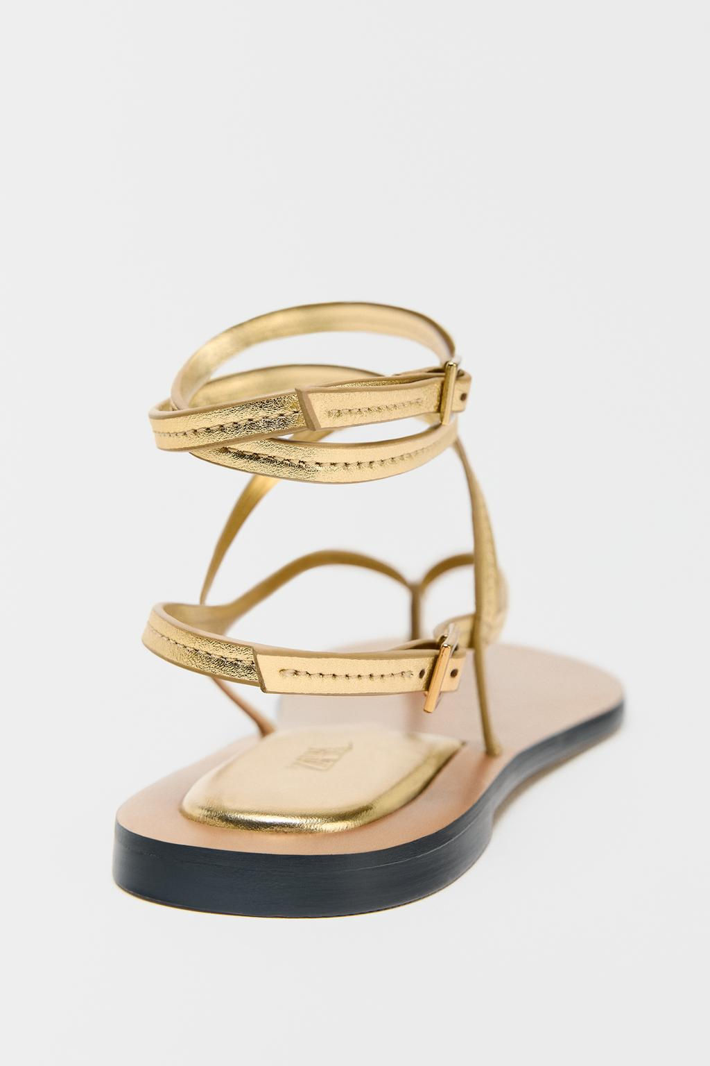 LEATHER STRAPPY SANDALS WITH METALLIC EFFECT - Zara фото 5