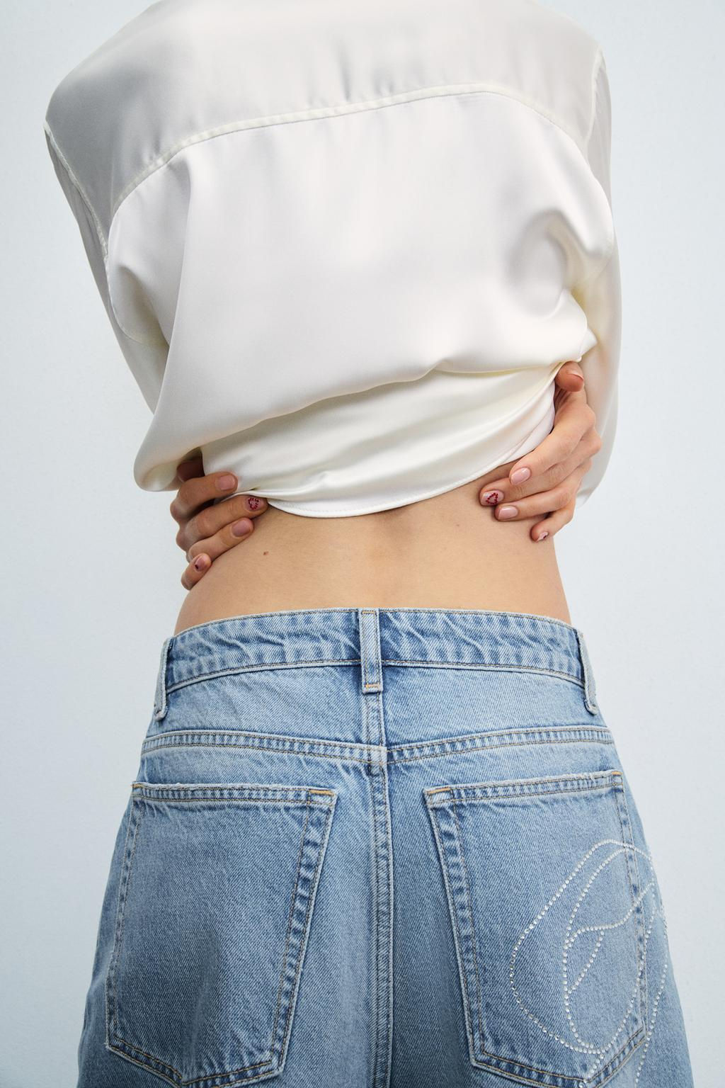 RELAXED OVERSIZE HIGH-WAIST RHINESTONE JEANS - Zara фото 4