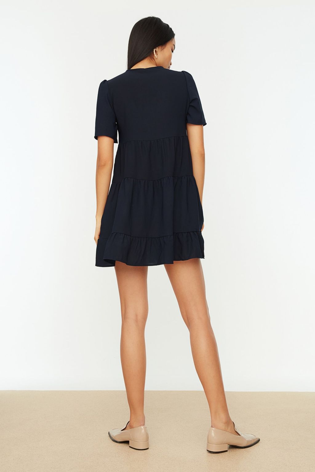 Lacivert Genis Kesim Mini Dokuma Elbise TWOSS20EL0400