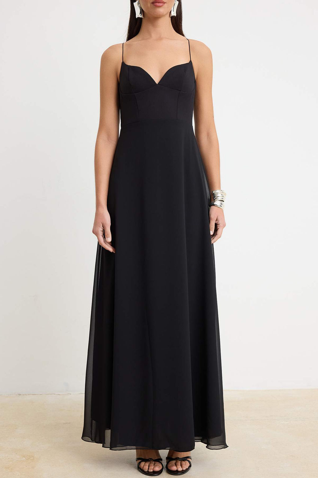 Siyah Duz Dokuma Sifon Maxi Abiye & Mezuniyet Elbisesi - Trendyolmilla фото 3