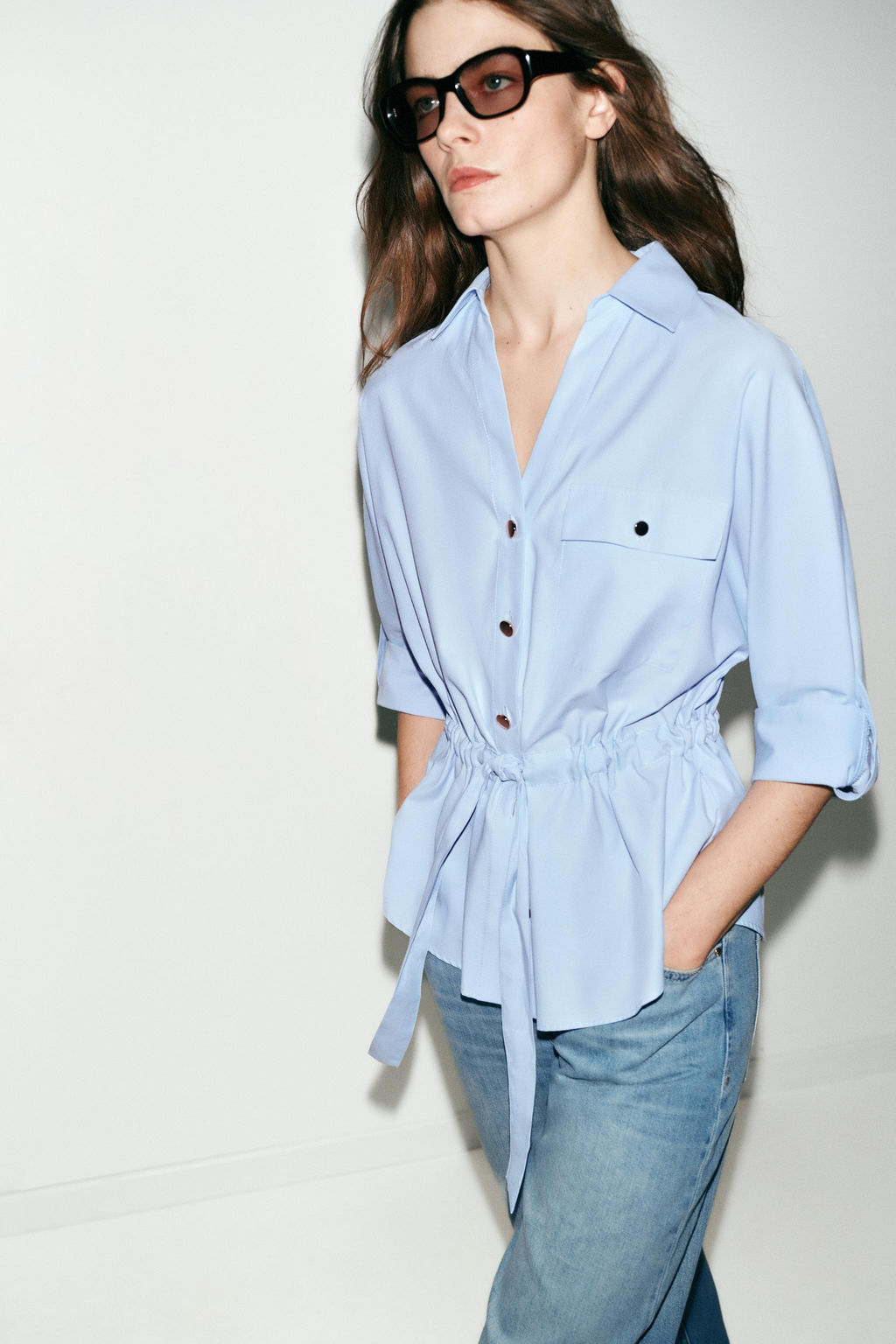 CAMISA SAFARI POPEL?N / Azul claro - Zara фото 6
