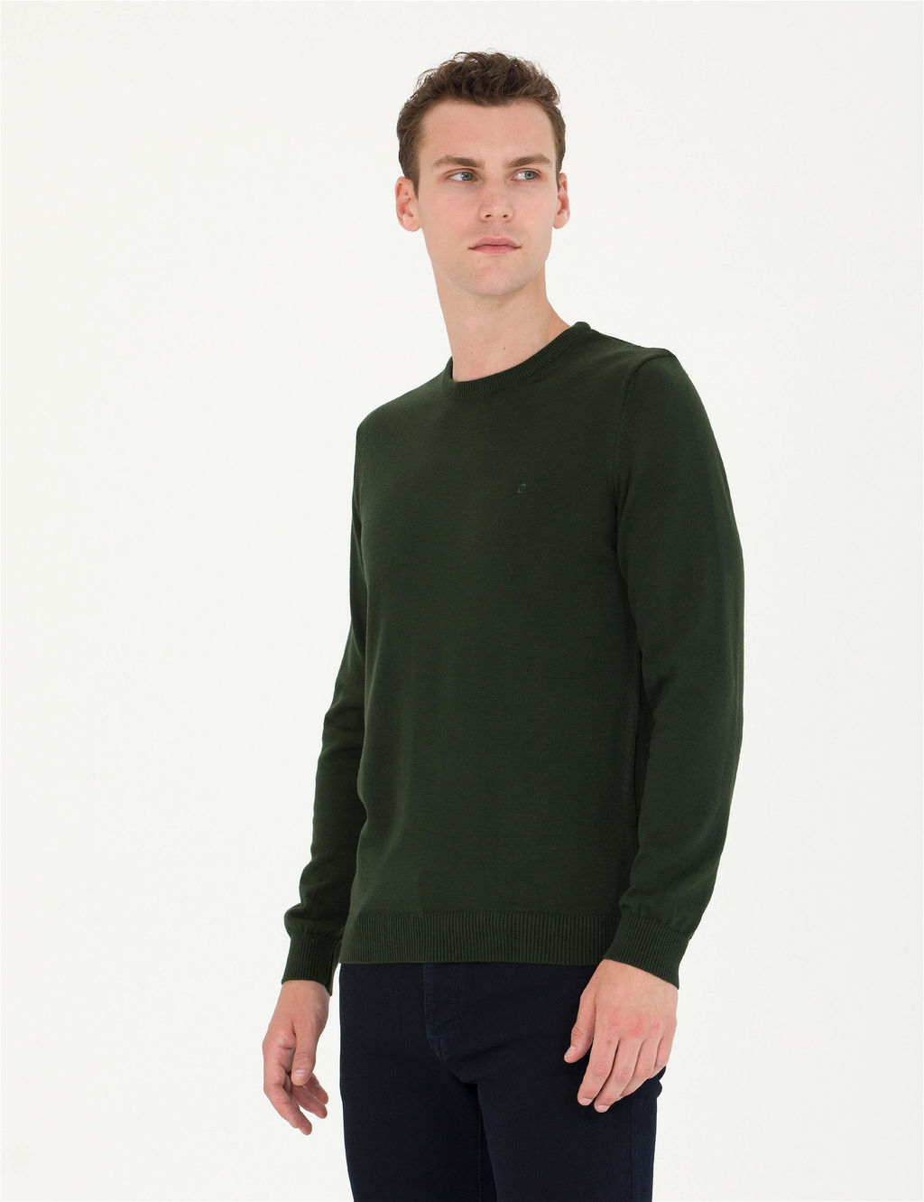 Koyu Ye_il Slim Fit Bisiklet Yaka Basic Triko Kazak - Pierre cardin фото 3