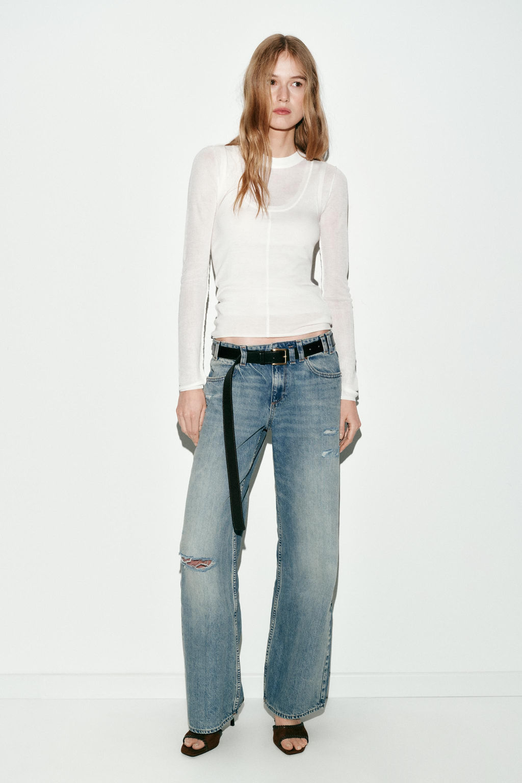 JEANS Z1975 STRAIGHT LOW-RISE RIPPED - Zara фото 12