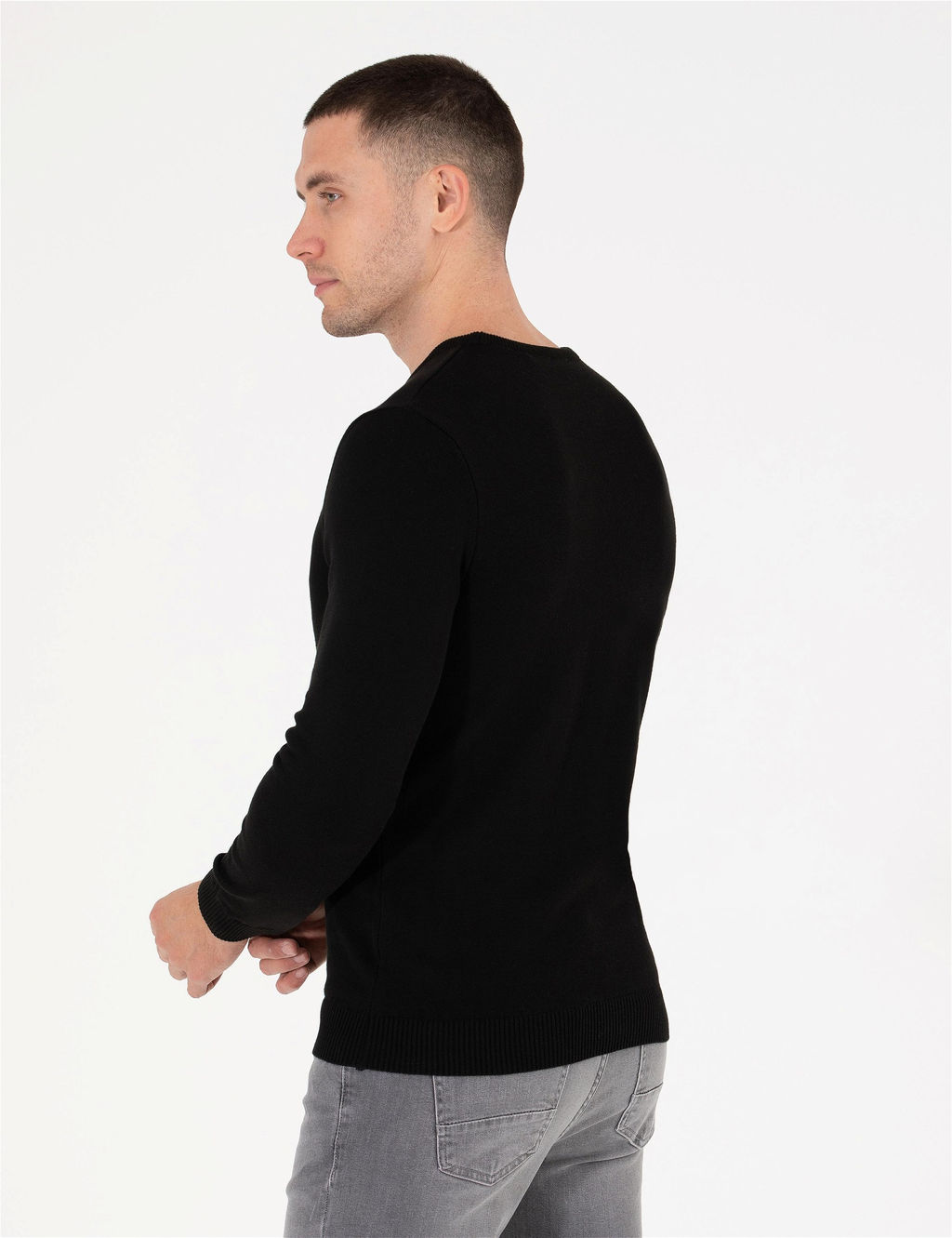 Siyah Slim Fit Bisiklet Yaka Basic Triko Kazak - Pierre cardin фото 5