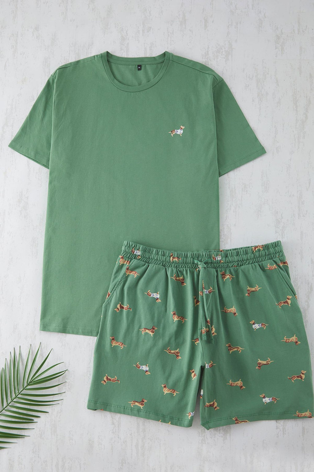 TRENDYOL MAN Yesil Regular Fit Bask?l? Orme Sortlu Buyuk Beden Pijama Tak?m? TMNSS24AI00000 - Trendyolmilla фото 2