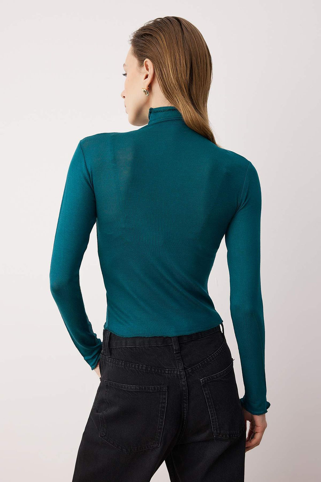 Zumrut Yesili Transparan Dik Yaka Esnek Normal Boy Orme Bluz TWOAW26BZ00266