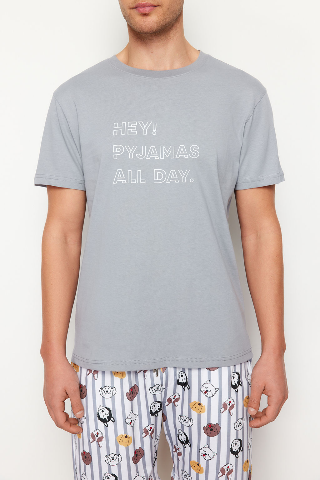 TRENDYOL MAN Gri Regular Fit Bask?l? Orme Sortlu Pijama Tak?m? TMNSS23PT00000 - Trendyolmilla фото 12