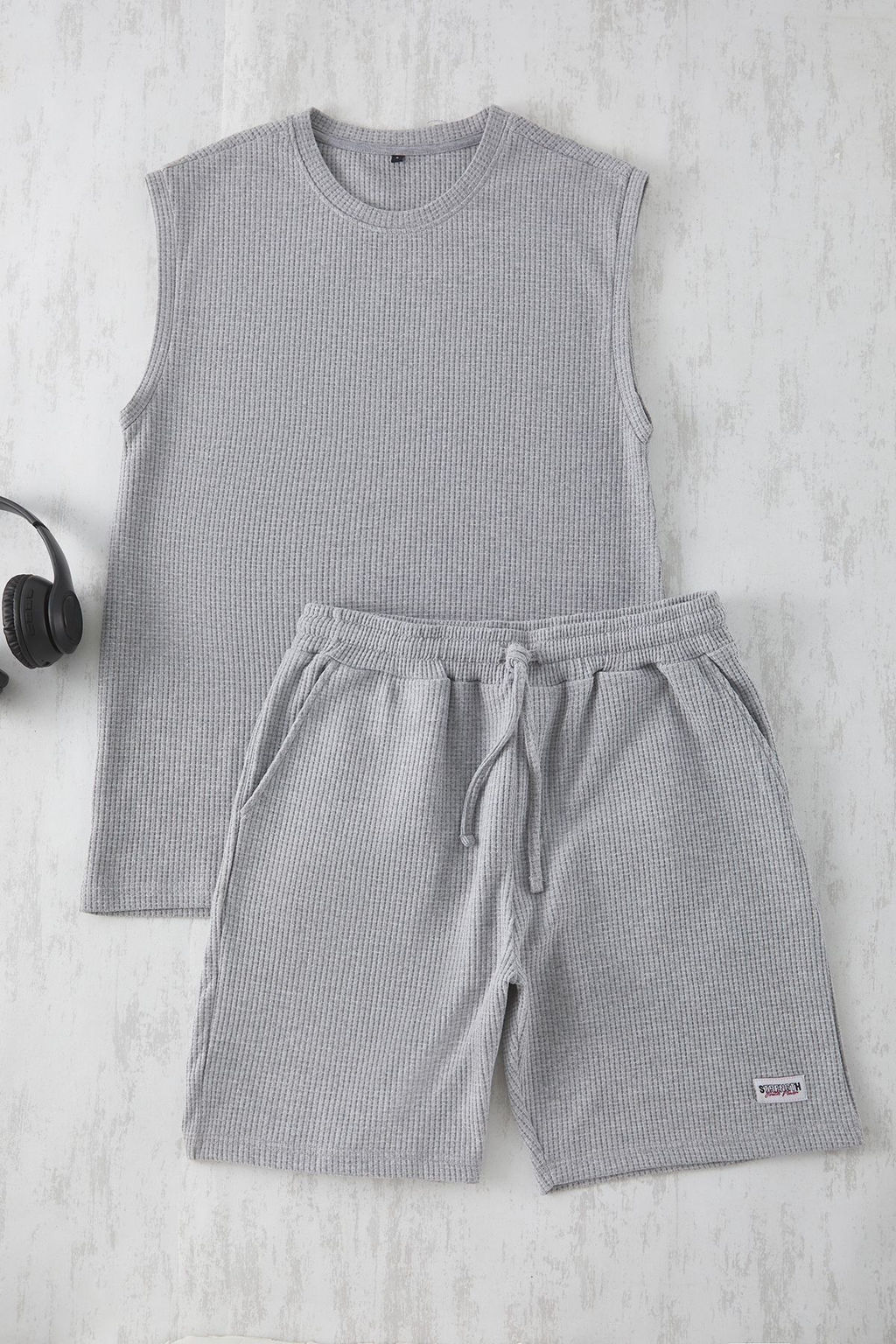 TRENDYOL MAN Gri Regular Fit Etiket Detayl? Atlet Sortlu Orme Pijama Tak?m? TMNSS25PT00028 - Trendyolmilla фото 5