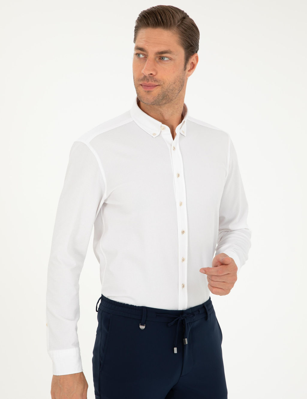 Beyaz Slim Fit Uzun Kollu G_mlek