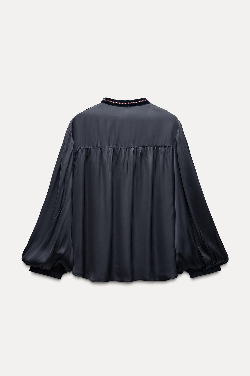 CONTRAST VELVET BLOUSE - Zara фото 6