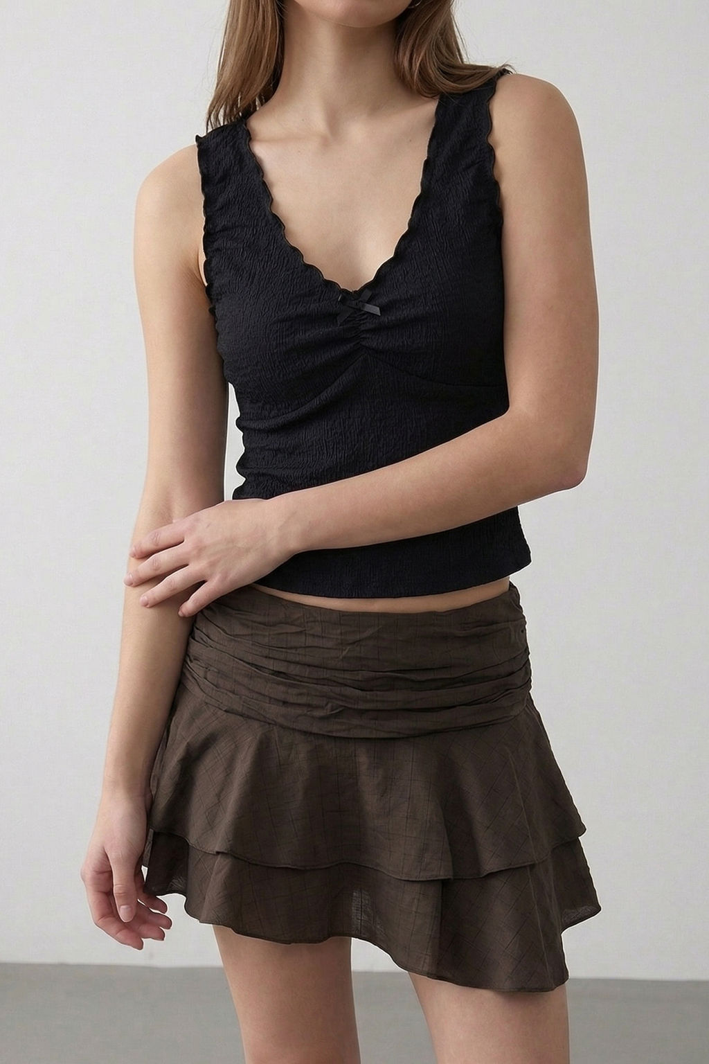 Kahverengi Katl? Modal Mini Ici Sortlu Etek TWOSS26ET00101 - Trendyolmilla фото 2