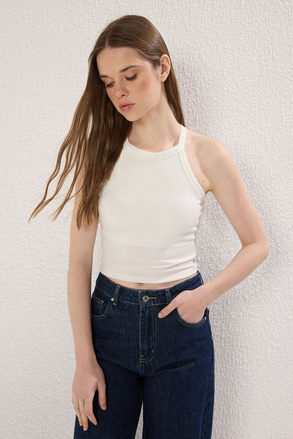 Ekru Ici Pedli Bra Detayl? Fitted/Vucuda Oturan Orme Atlet TWOSS25AL00026