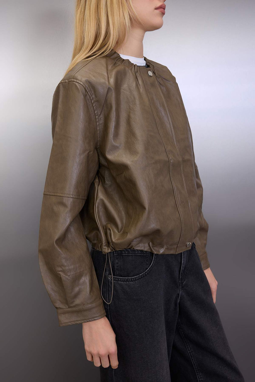 Haki Regular Kal?p Suni Deri Ince Ceket Mont TWOAW26MO00071 - Trendyolmilla фото 6