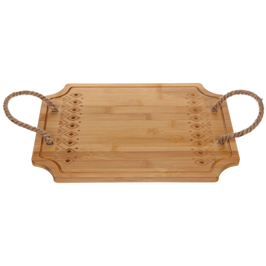 Доска бамбуковая для подачи и сервировки "SHEF" узор с ручками 38*29см