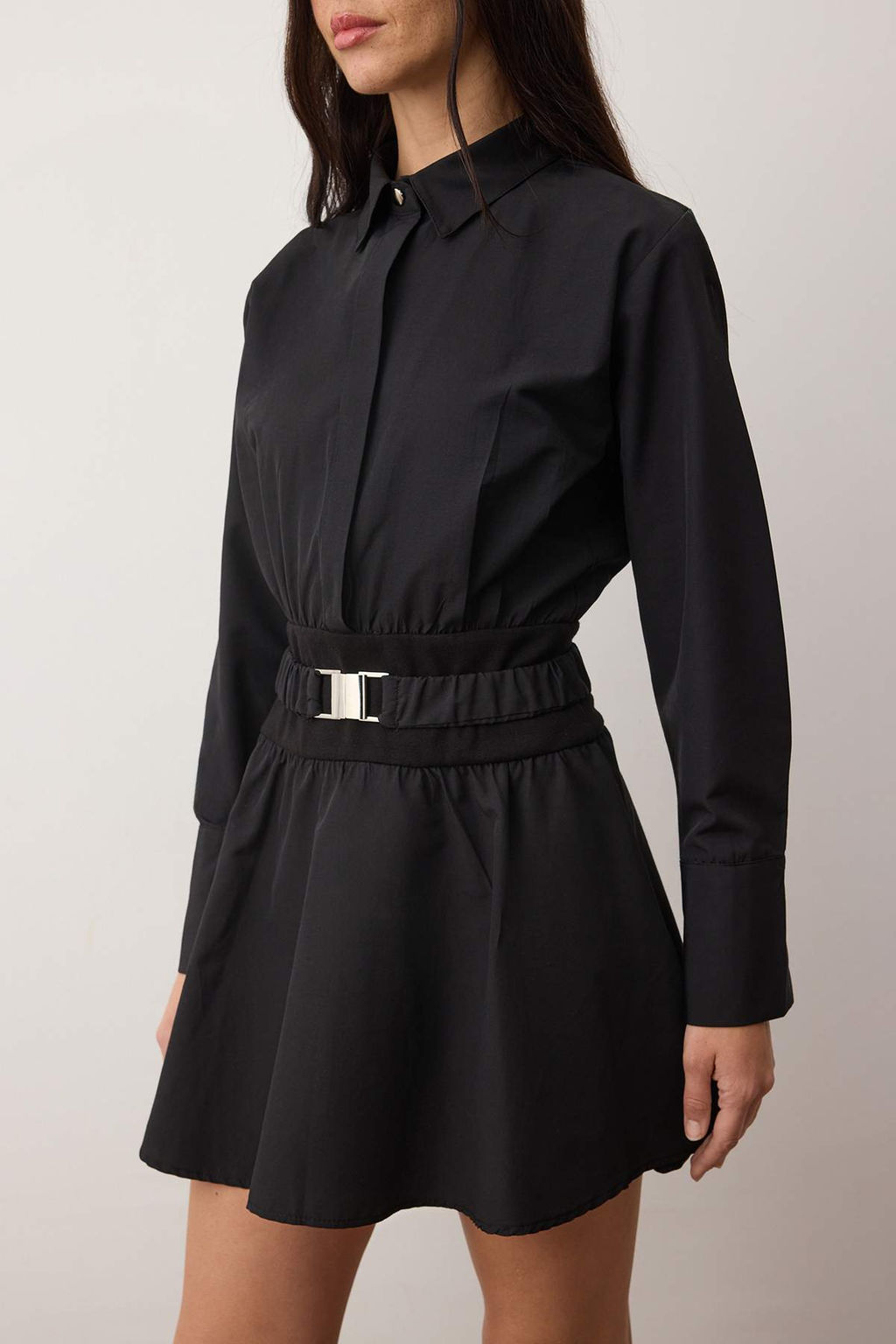 Siyah Duz Kemerli K?sa / Mini Dokuma Elbise TWOAW26EL00322